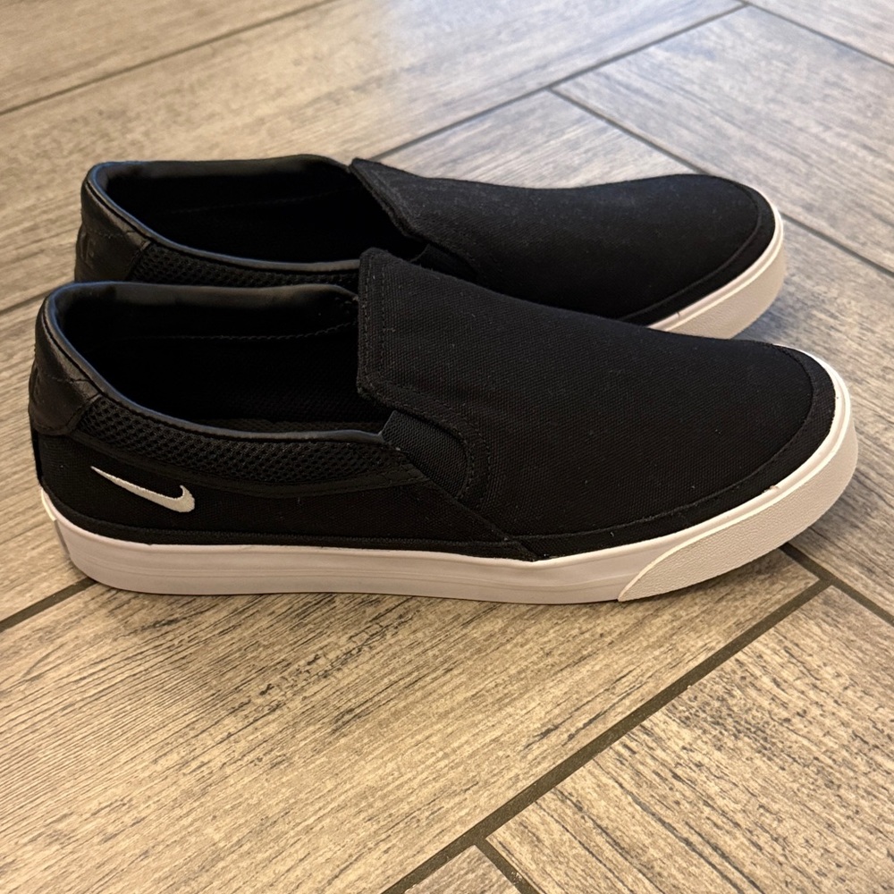 Nike Black Canvas Slip-On Shoes with White Sole